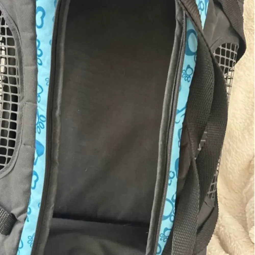 Pyaar Small Pet Carrier Blue Paw Print Mesh Travel Bag Dog/Cat 14 Inch